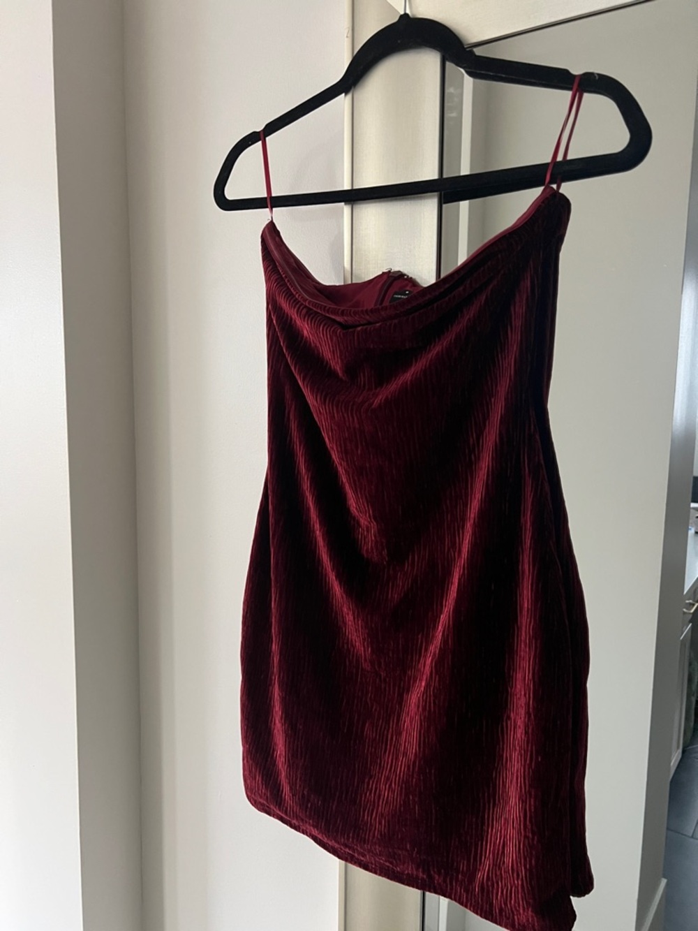 naked wardrobe Velvet Mini Dress in Deep Wine